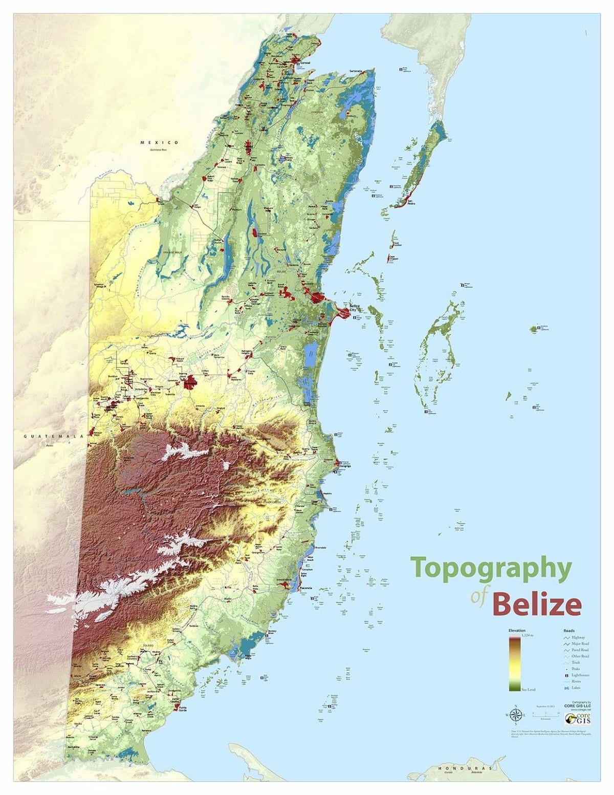 地图上的地形伯利兹