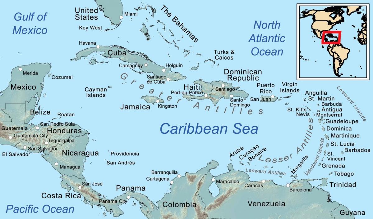 地图为伯利兹和周围的岛屿